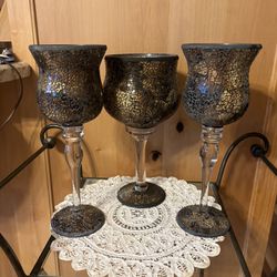 Beautiful Mosaic ~ Stemmed ~ Crackle Candle Holders