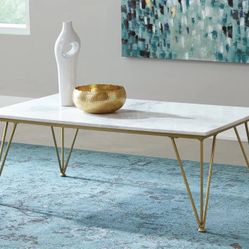 White Marble Coffee Table With Golden Legs