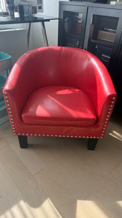 Red Faux Leather Tub Chair with Nailhead Trim
