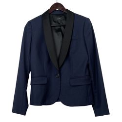 J.Crew Women’s Navy Black Shawl Collar Tuxedo Blazer Wool Two Tone One Button Size 2
