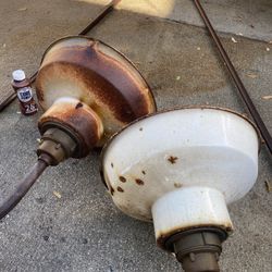 2 Vintage Killark Farmhouse Lights - Porcelain Shades