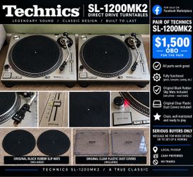 Pair of Technics SL-1200MK2 Turntables – Original Mats & Dust Covers – $1,500 OBO