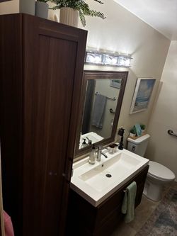 Complete Modern Bathroom Set – IKEA Godmorgon Vanity, Linen Cabinet, Mirror & Toilet