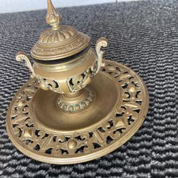 ES Schutzmarke German Pierced Brass/bronze Inkwell Incense Burner Candle Vintag