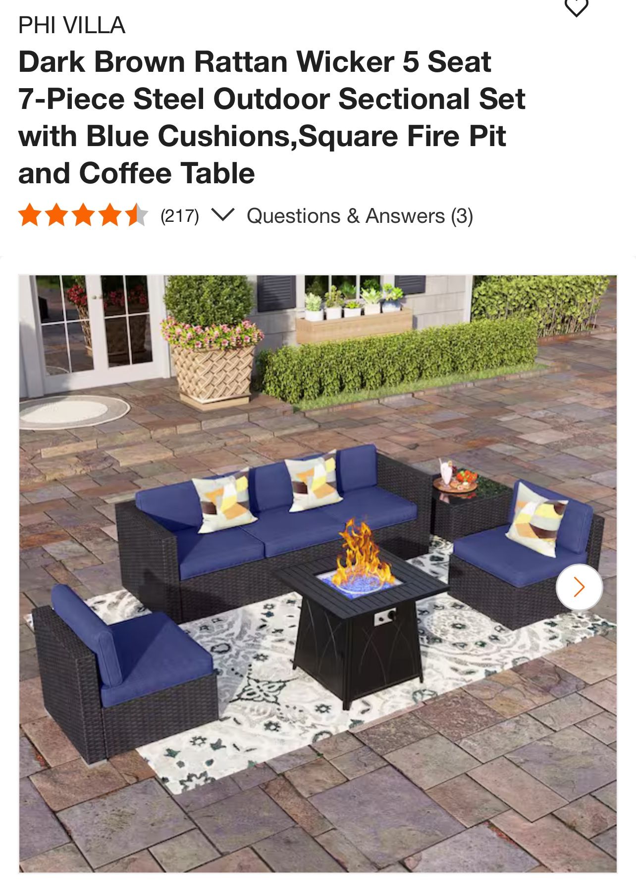 Phi Villa Patio Furniture with Small Table and Fire Pit