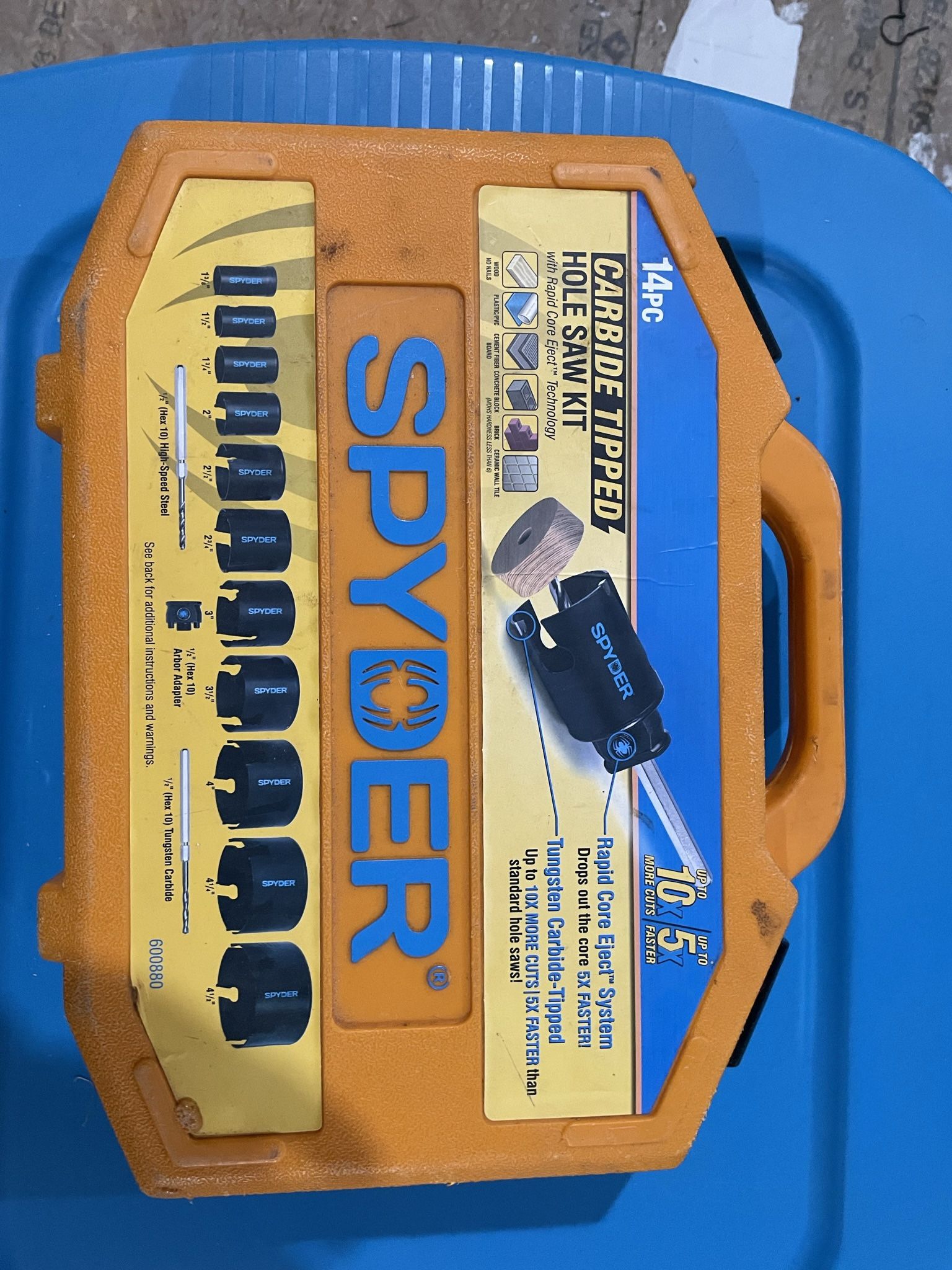 Spyder 14-Piece Carbide-tipped Arbored Hole Saw Set.   Item #911429 Model #600880  