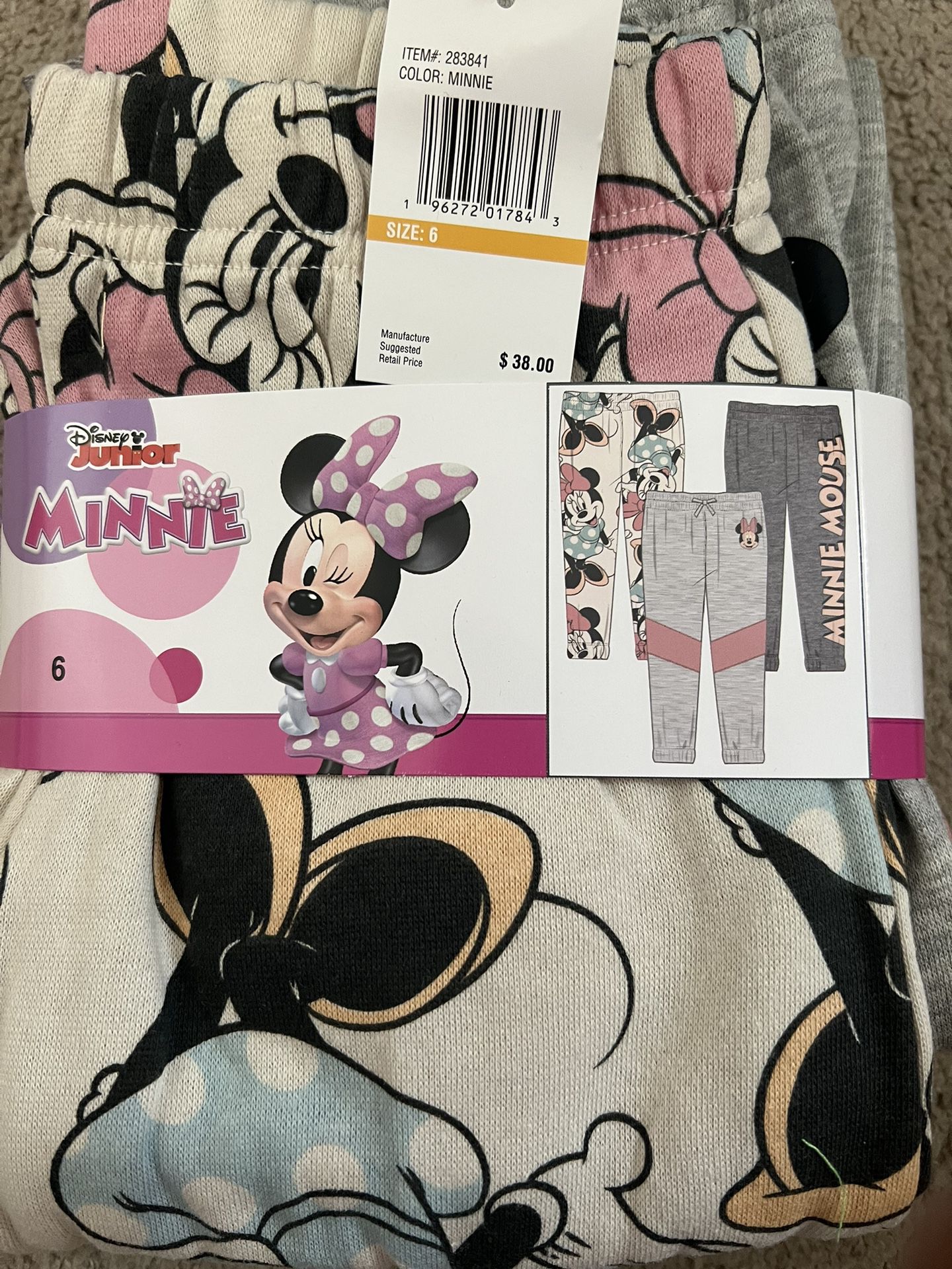 Minnie mouse 3 pack joggers( size 2 T, 4T, 6 and 6x)