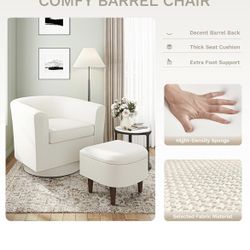 Upholstered Swivel Barrel Accent Chair with Ottoman