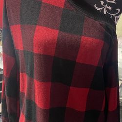 Fashion Nova Brand New With Tags Plaid Red & Black Side Shoulder Long Sleeve Turtle Neck Size M 