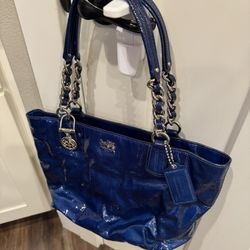 Coach Blue Patent Leather Handbag