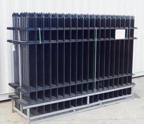 [22] ABOSS 9.5' x 6.25' Unleaded Powder Coated Wrought Iron Site Fence Panels w/ (23) Posts & Hardware, 4-Rail Style, Unused