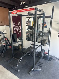 Complete Home Gym Package – Power Rack w Pulley System, Bench, Barbell, Weights & Flooring