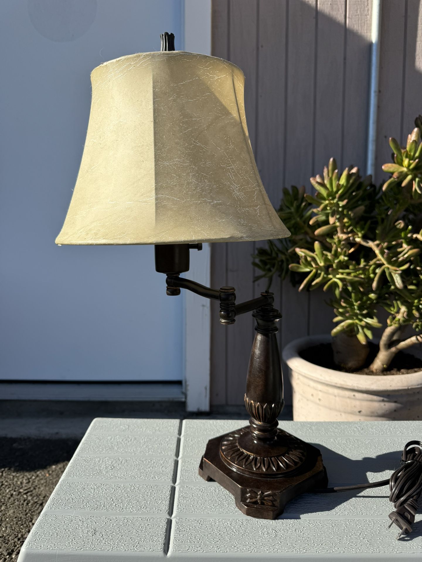 Corey Traditional Swing Arm Desk Table Lamp with Hotel Style USB Charging Port 21.75" High Bronze Metal Faux Leather Bell Shade for Living Room Bedroo