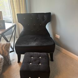 Black Studded, Accent Chair, And Ottoman