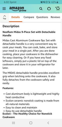 Neoflam Midas 9-Piece Ceramic Nonstick Cookware Set with Detachable