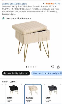 Greenstell Faux Fur Vanity Stool with Storage