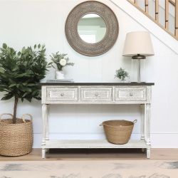 Farmhouse 48 in. White/Dark Gray Standard Rectangle Wood Console Table with Drawers,IF797