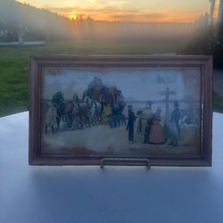 Vintage Chromolithograph Mr. Pickwick Leaves For London In Oak Frame Ludovici