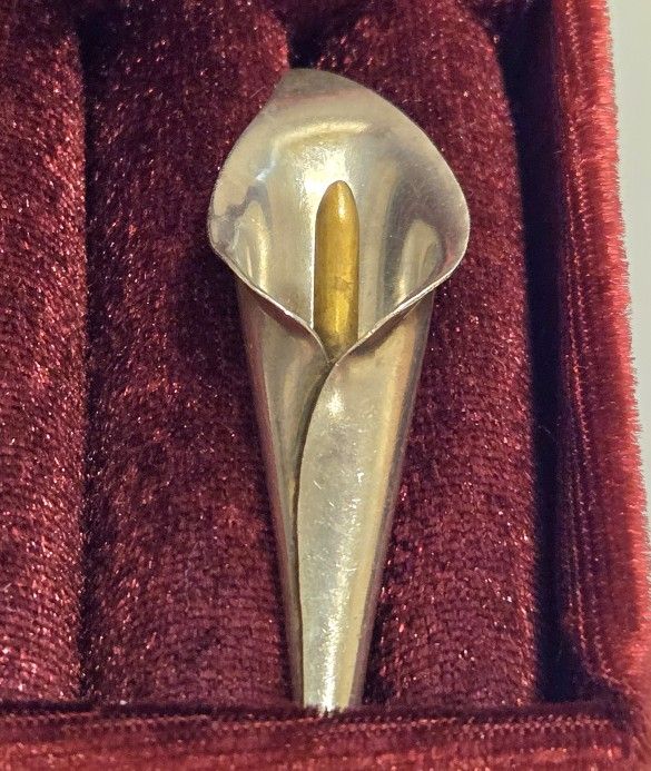 Vintage Laton Taxco Mexico 925 Sterling Silver & Brass Cala Lilly Brooch Pin