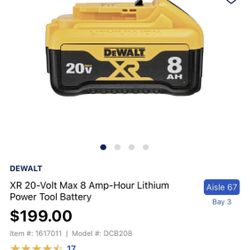 DeWalt DCB208 (1) 20V MAX XR 8 Ah Li-Ion Battery New No Box -2021 8ah