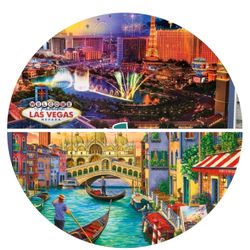 Set of 2 Night & Day Puzzles Fabulous Las Vegas and Sights of Venice 1000 pc ea