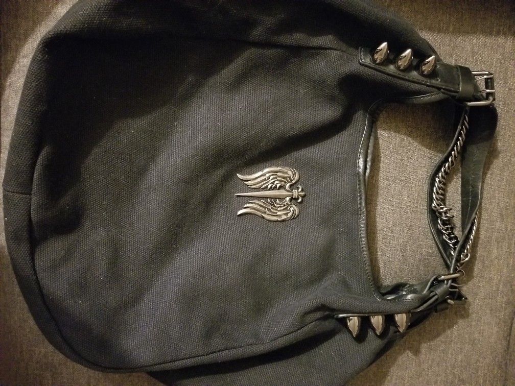 FAITH CONNEXION ITALY RARE Studded Chained Metal BLACK Hand Bag NEW Clothing