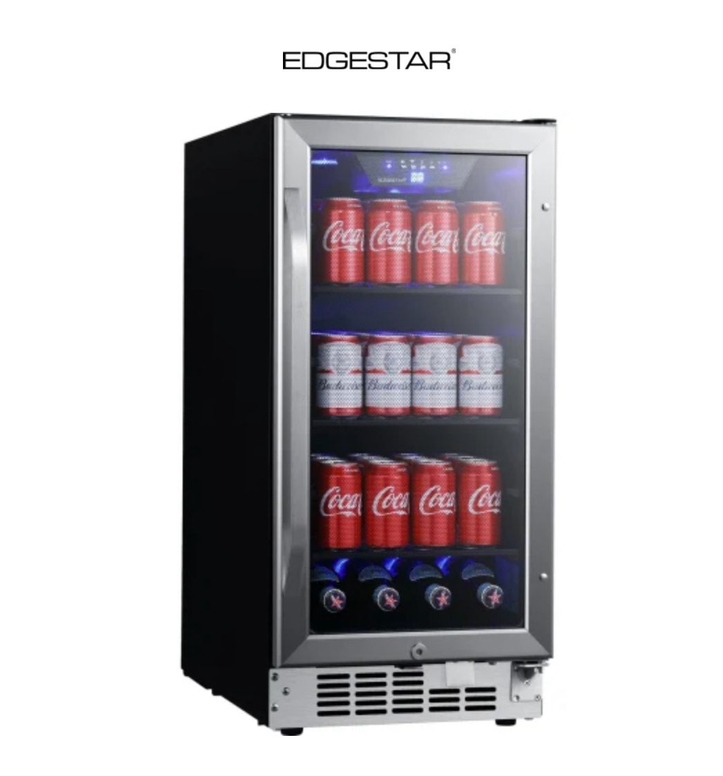 EdgeStar 15 Inch Wide 80 Can Built-In Beverage Cooler with Blue LED Lighting