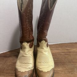 Tony Lama 6214 Brown Leather Top Metallic Gold Shoe & Brown Lizard Wingtip size: 9½D