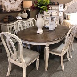Realyn Chipped White Oval Dining Room Set (Dining table and Chairs