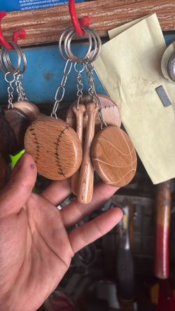 Baseball/basketball wooden keychain