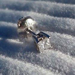 One Princess-Cut Diamond Solitaire 💎 Stud - 1/10 Carat SET IN 14K WHITE GOLD