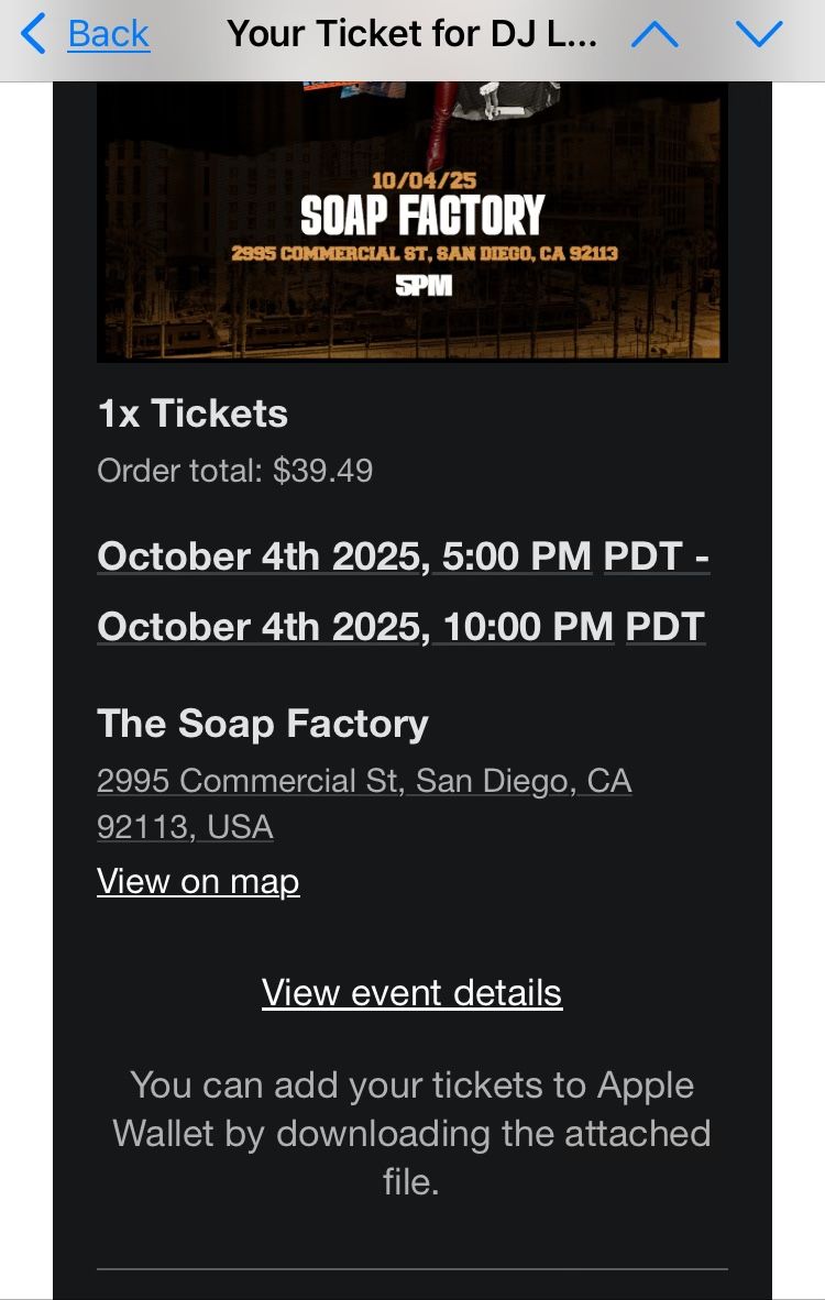 1 ticket - DJ Lex on 10/4/25 at the Soap Factory San Diego