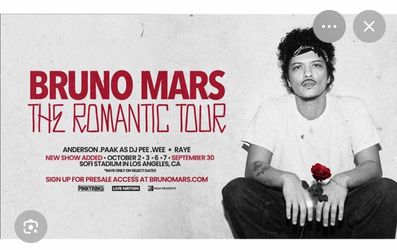 2 Bruno Mars tickets $140 each