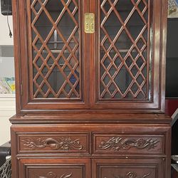 Chinese Dark Cherry Rosewood Cabinet and Hutch 