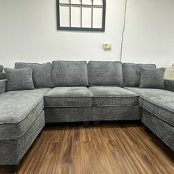 Gray  U-shape Sectional Sofa W/USB Ports 