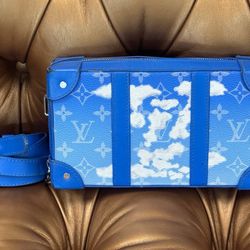 Louis Vuitton Virgil Abloh Blue Monogram Clouds Coated Canvas Soft Trunk Wallet Silver Hardware, 2020