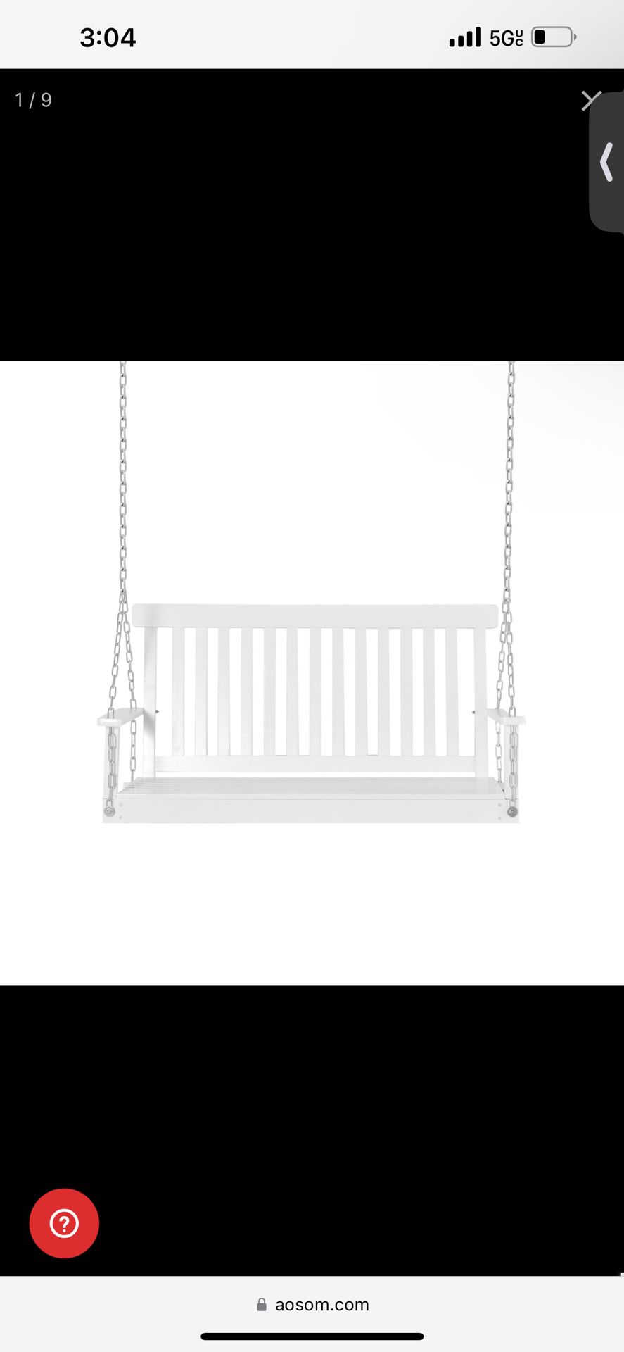 New in box 2-Seater Hanging Porch Swing Outdoor Patio Swing Chair Seat with Slatted Build and Chains, 440lbs Weight Capacity, White 84a-154wt
