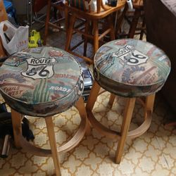 Selling 2 Route 66 Bar Stools Great Condition U Can Stain  Ur Own Color  They Sell For $174 Each New I Will  Sell Both For $100 Obo  28 Inches  High