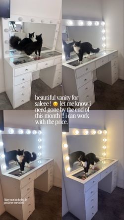 White Hollywood Vanity Desk with Lighted Mirror