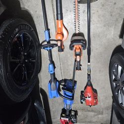 YARD TOOL BUNDLE - TRIMMERS, HEDGE TRIMMERS, SAW - $200 