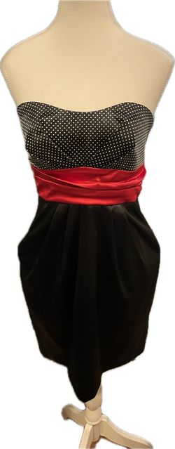 Ruby Rox Vintage Rockabilly Style Dress - Black Skirt -Polka Dot Top Red Belt