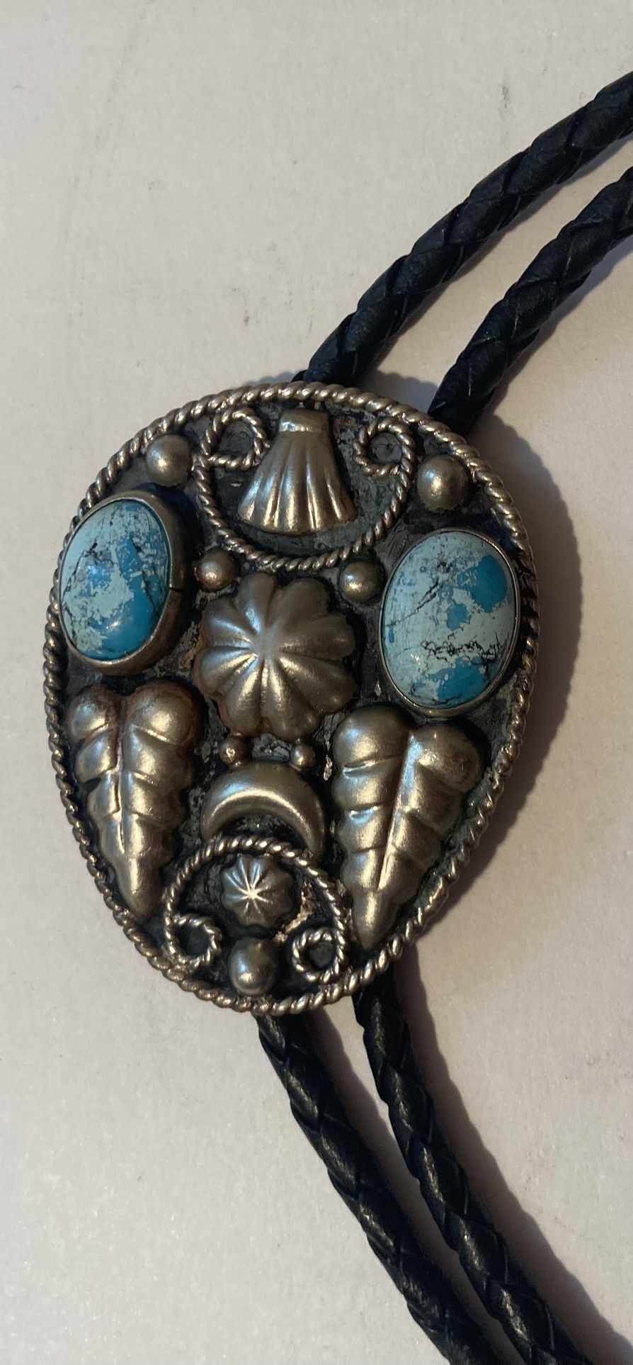 Vintage Bolo Tie German Silver And Turquoise Nice Design