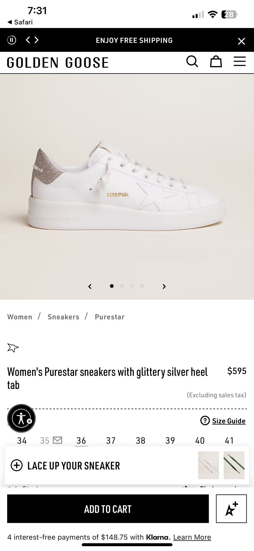 Women's Purestar sneakers with glittery Pink heel tab