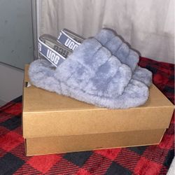 Light Grey Ugg Fluff Yeah Slide 