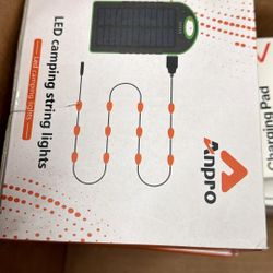 Anpro 20.5ft Solar String Lights for Outdoor Camping, Solar Powered with 12 LEDs, 7 Modes and Adjustable Brightness, Rechargeable LED 