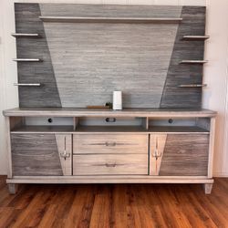 Modern Wood TV Media Console w/ Display Shelving – Large Entertainment Center