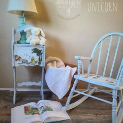 Winnie The Pooh Refinished Small Side Table And Childs Rocking Chair 