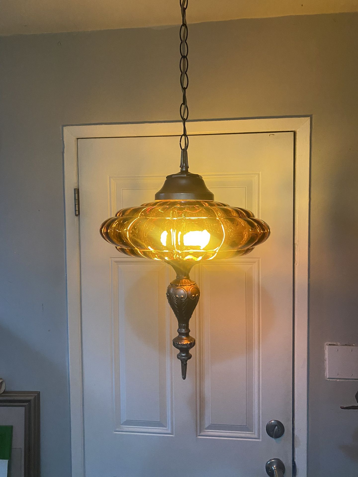 Vintage Dark Amber Saucer Lamp Hanging Antique 