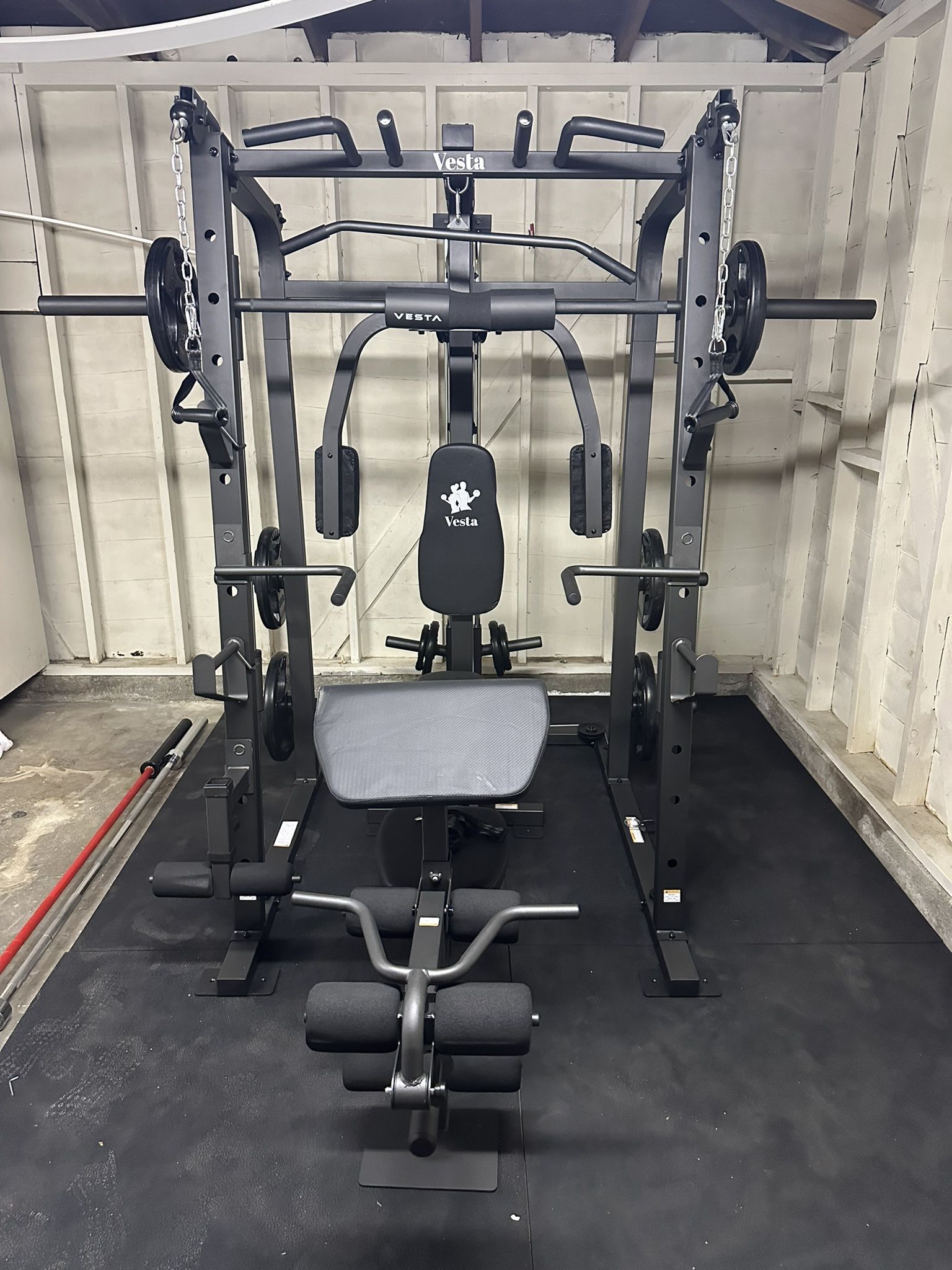 Smith Machine 1001 w/Bench Attachment | 230lb Bumpers Olympic Weights | 7ft Olympic Bar | Gym Equipment | FREE DELIVERY🚚