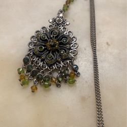 Silver Filagree Silver & Rhinestone Choker On A Chain
